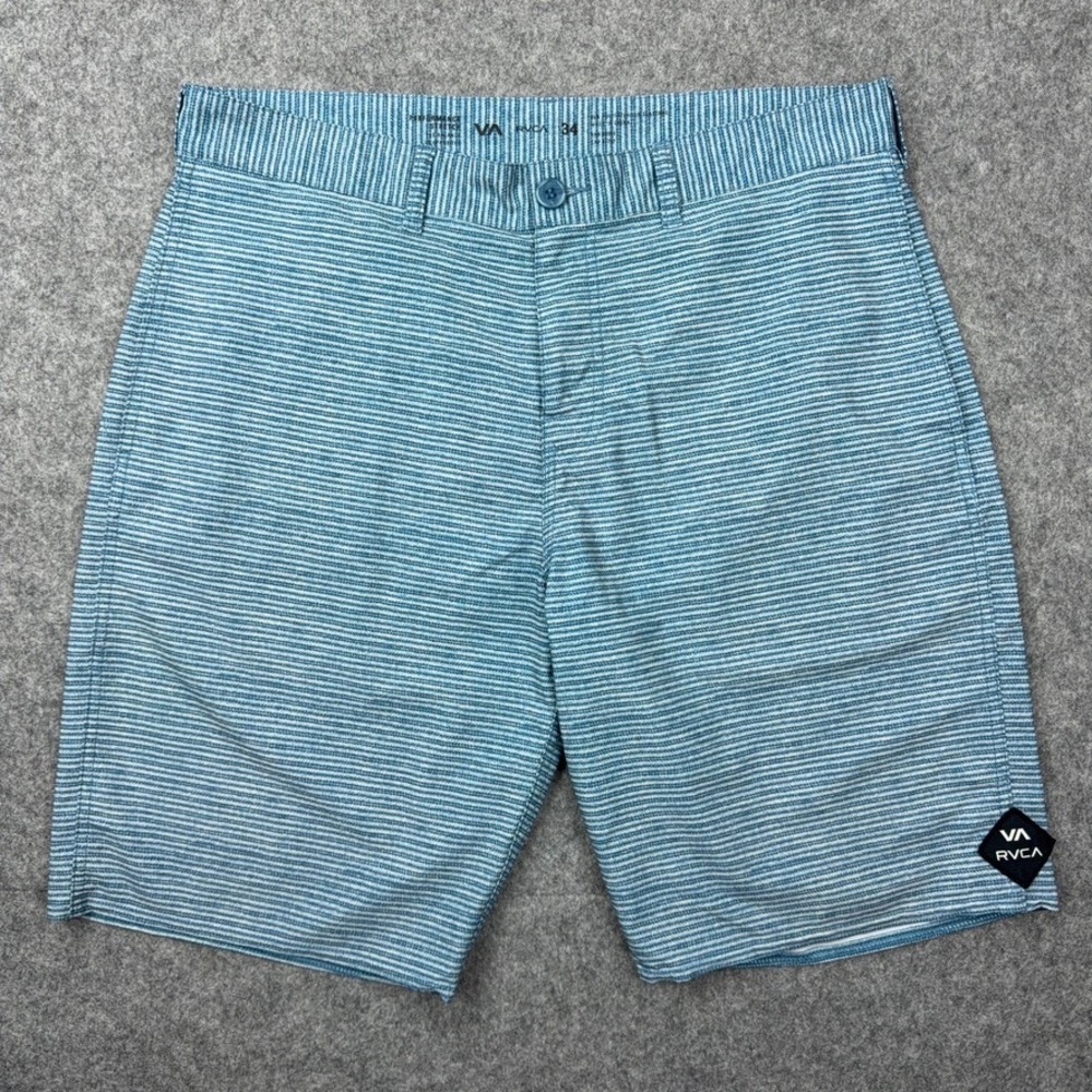 RVCA Board‎ Shorts Mens 34 Blue Performance Stretch Striped Hybrid Swim Surfing